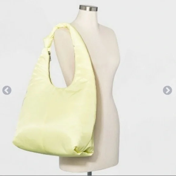 Lime Yellow Knotted Zip Closure Crossbody Puffer Bag - Picture 2 of 5